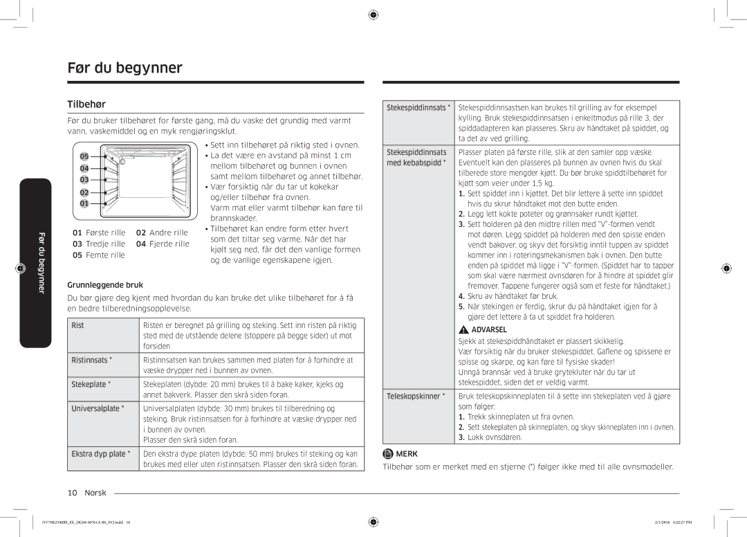 Samsung NV70K2340RS/EE manual Tilbehør 