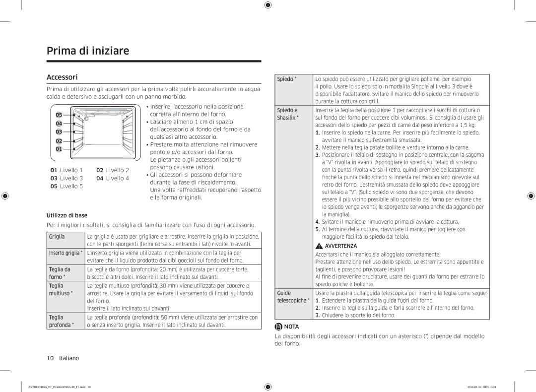 Samsung NV70K2340RS/ET manual Accessori 