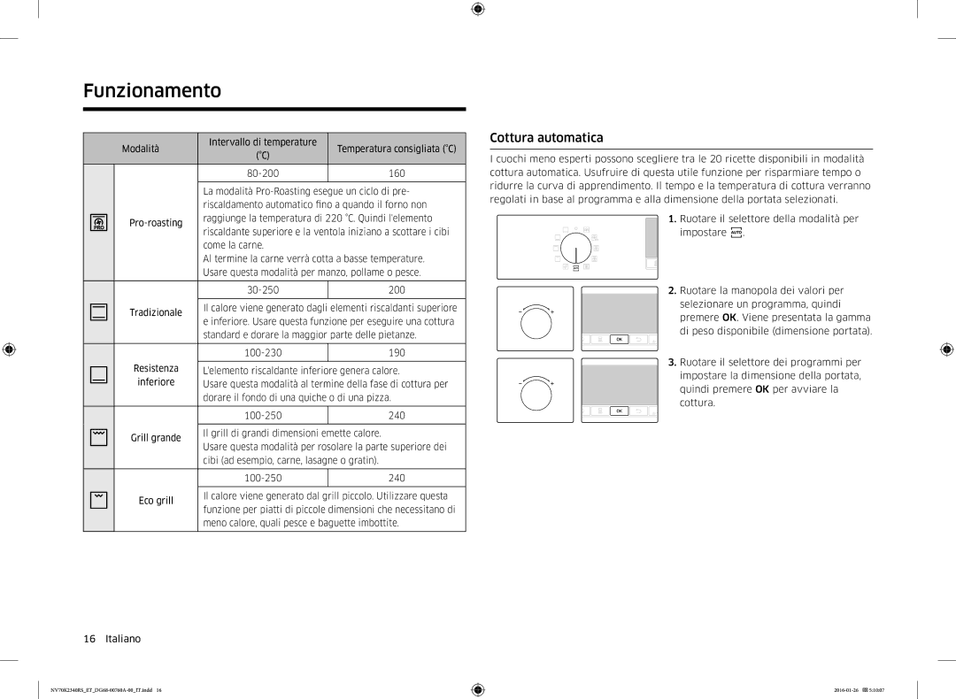 Samsung NV70K2340RS/ET manual Cottura automatica 