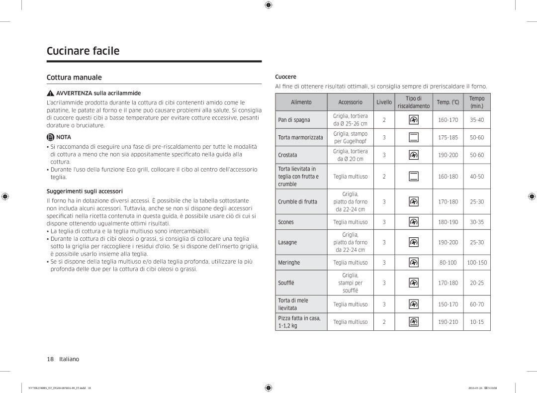 Samsung NV70K2340RS/ET Cucinare facile, Cottura manuale 