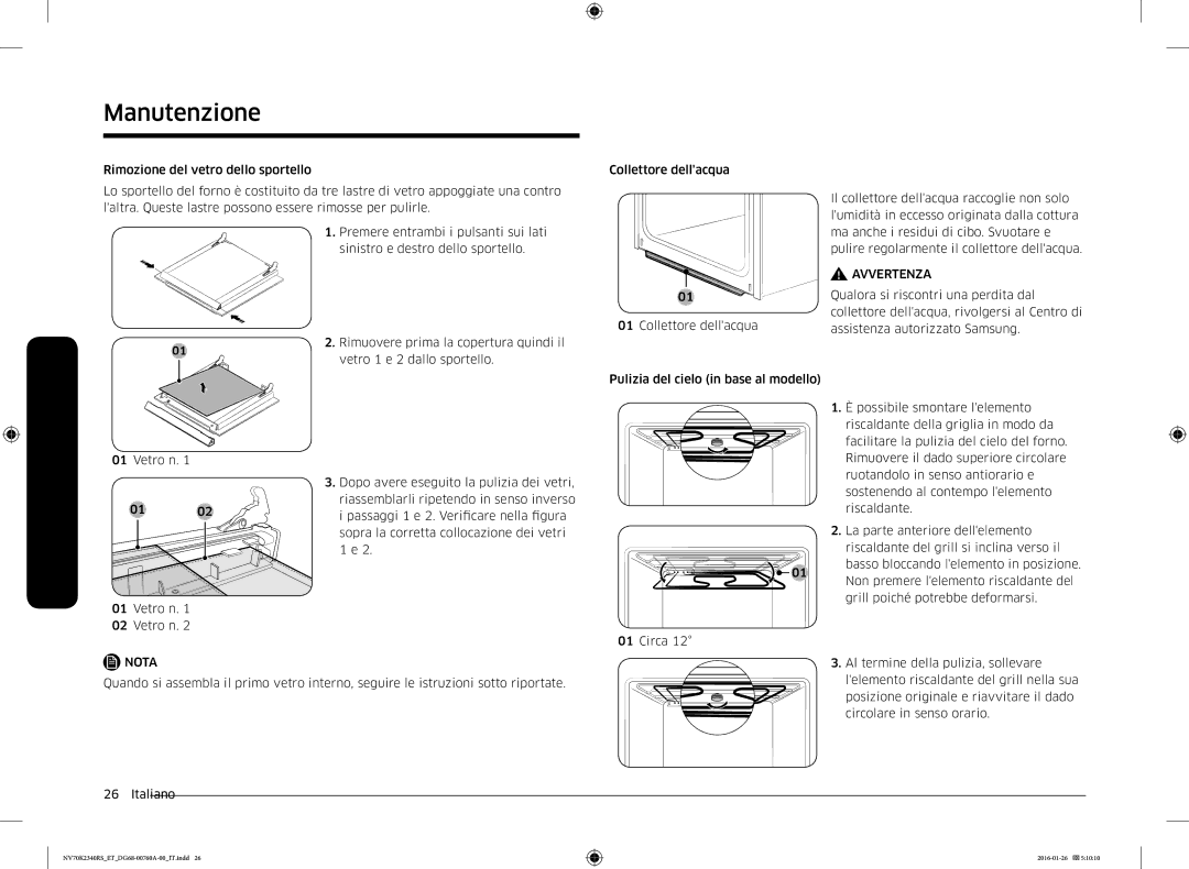 Samsung NV70K2340RS/ET manual Sopra la corretta collocazione dei vetri 