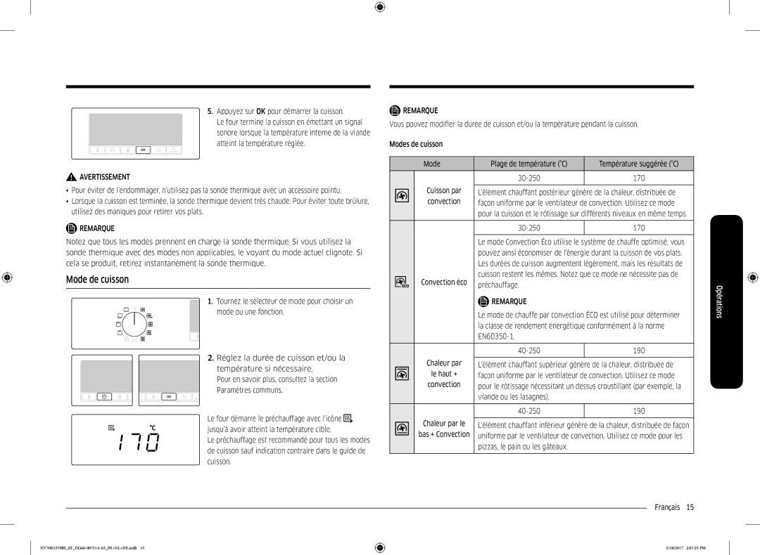 Samsung NV70K3370BS/EG, NV70K3370BS/EF, NV70M3372BS/EF, NV70K3370BB/EF, NV70M3372BB/EF manual Mode de cuisson 