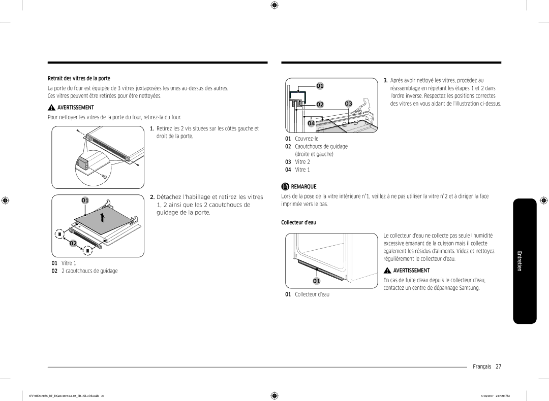 Samsung NV70M3372BS/EF, NV70K3370BS/EG, NV70K3370BS/EF, NV70K3370BB/EF, NV70M3372BB/EF manual Vitre 