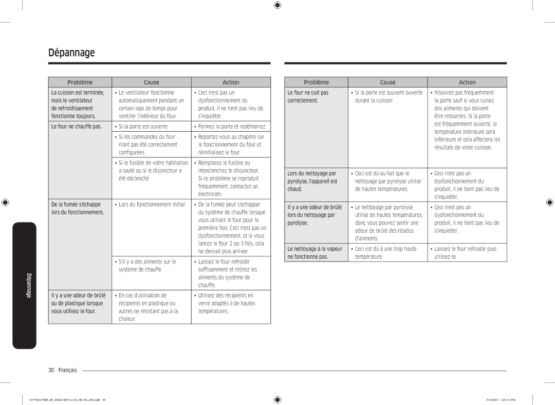 Samsung NV70K3370BS/EG Si la porte est ouverte, Si les commandes du four, Remplacez le fusible ou, Lors du fonctionnement 