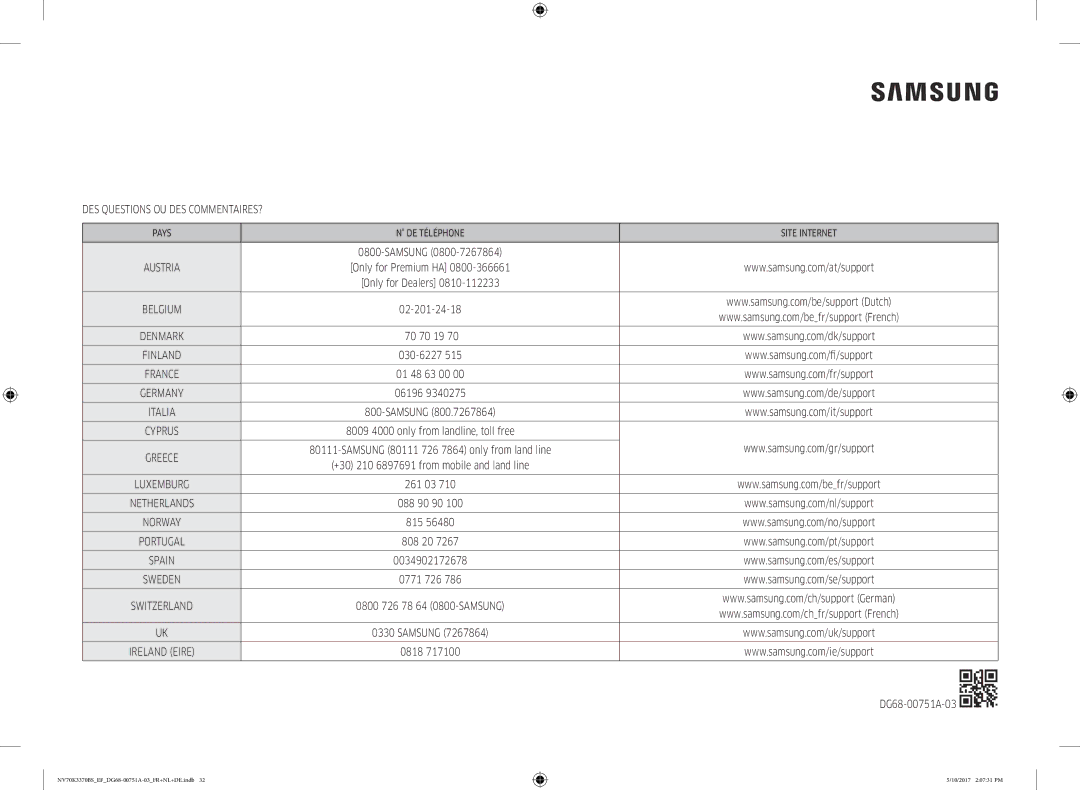 Samsung NV70M3372BS/EF, NV70K3370BS/EG, NV70K3370BS/EF, NV70K3370BB/EF manual DES Questions OU DES COMMENTAIRES?, Samsung 