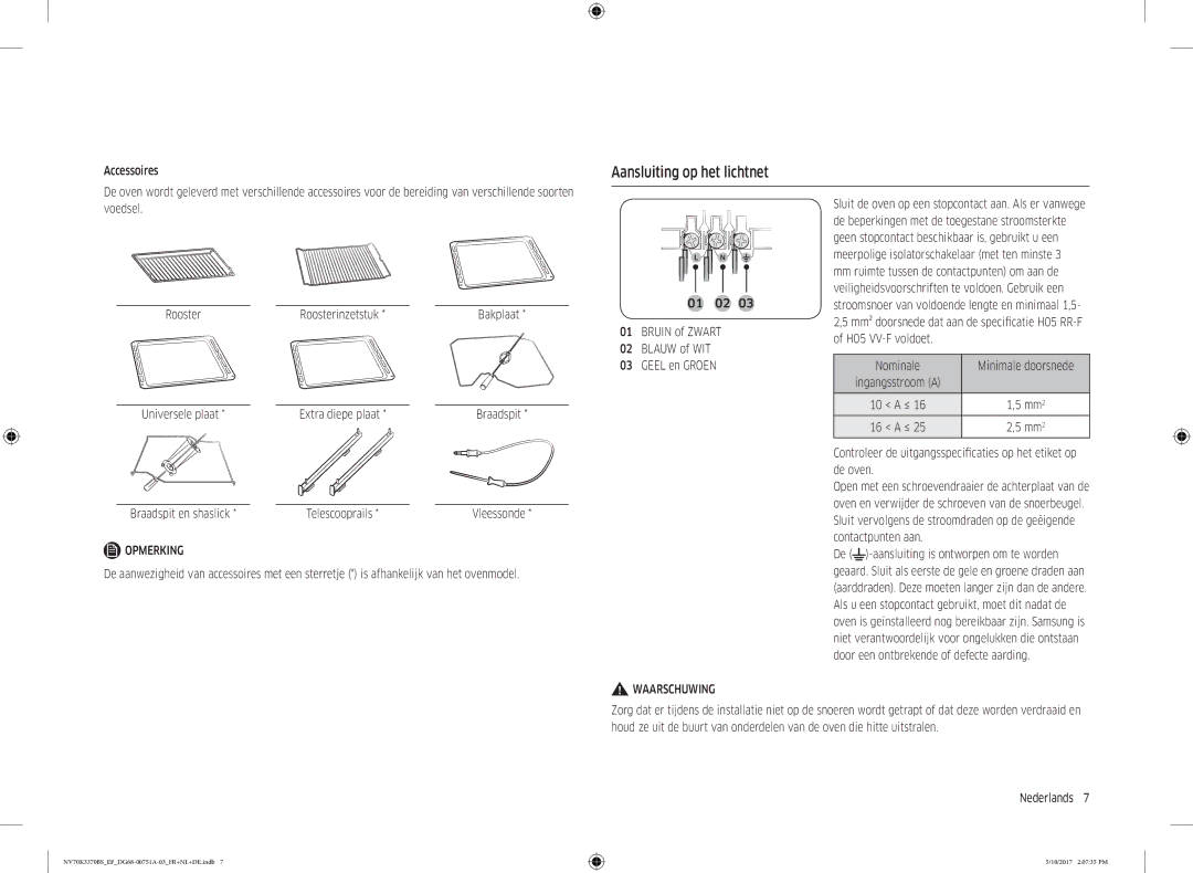 Samsung NV70M3372BB/EF, NV70K3370BS/EG, NV70K3370BS/EF, NV70M3372BS/EF, NV70K3370BB/EF manual Aansluiting op het lichtnet 