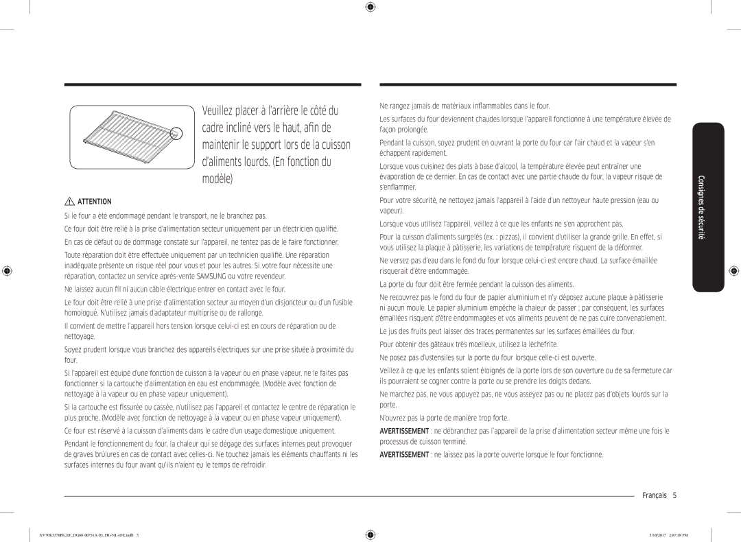 Samsung NV70K3370BS/EG, NV70K3370BS/EF, NV70M3372BS/EF, NV70K3370BB/EF, NV70M3372BB/EF manual Consignes de sécurité 