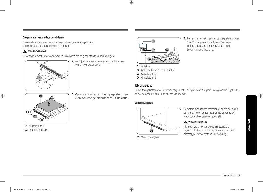 Samsung NV70M3372BB/EF, NV70K3370BS/EG manual Bovenstaande afbeelding, Afdekken Geleiderubbers rechts en links Glasplaat nr 