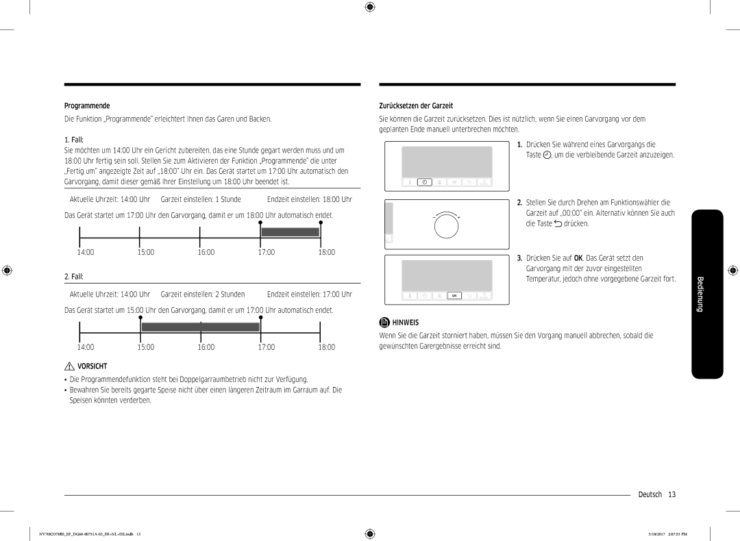 Samsung NV70M3372BS/EF, NV70K3370BS/EG manual Aktuelle Uhrzeit 1400 Uhr Garzeit einstellen 1 Stunde, 1500 1600 1700 1800 