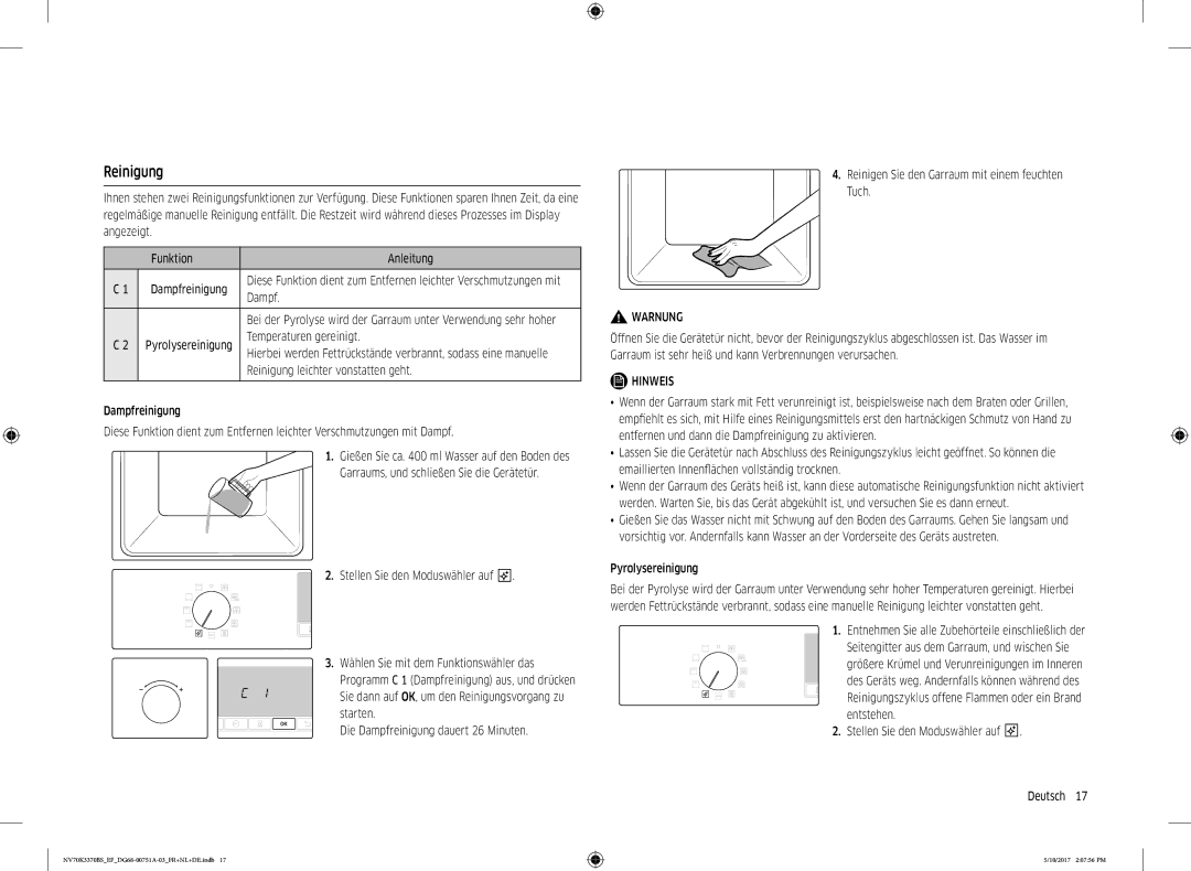 Samsung NV70K3370BS/EF, NV70K3370BS/EG, NV70M3372BS/EF, NV70K3370BB/EF, NV70M3372BB/EF manual Reinigung 