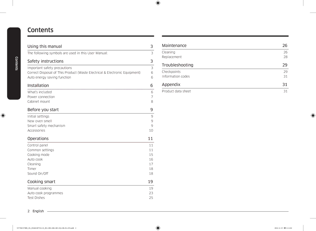 Samsung NV70K3370BS/OL manual Contents 