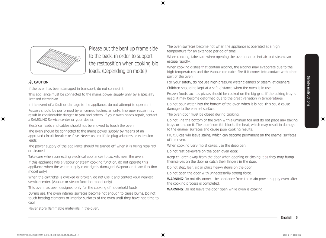 Samsung NV70K3370BS/OL manual Safety instructions 