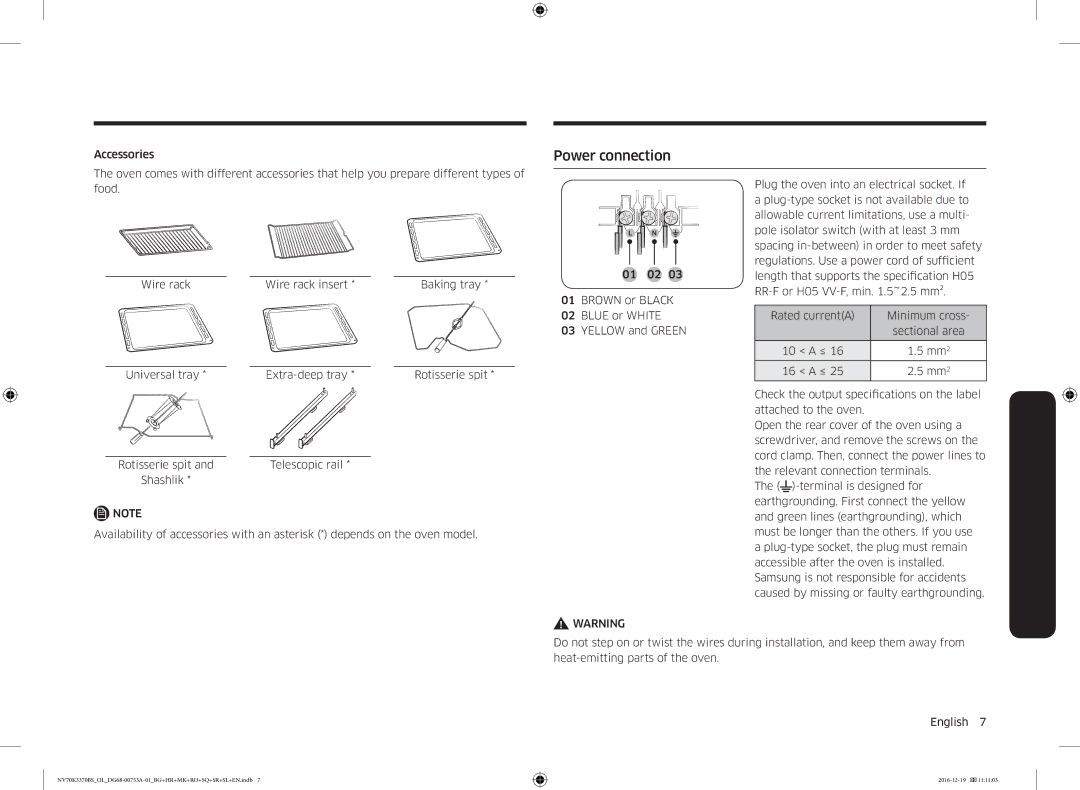 Samsung NV70K3370BS/OL manual Power connection, Accessories 