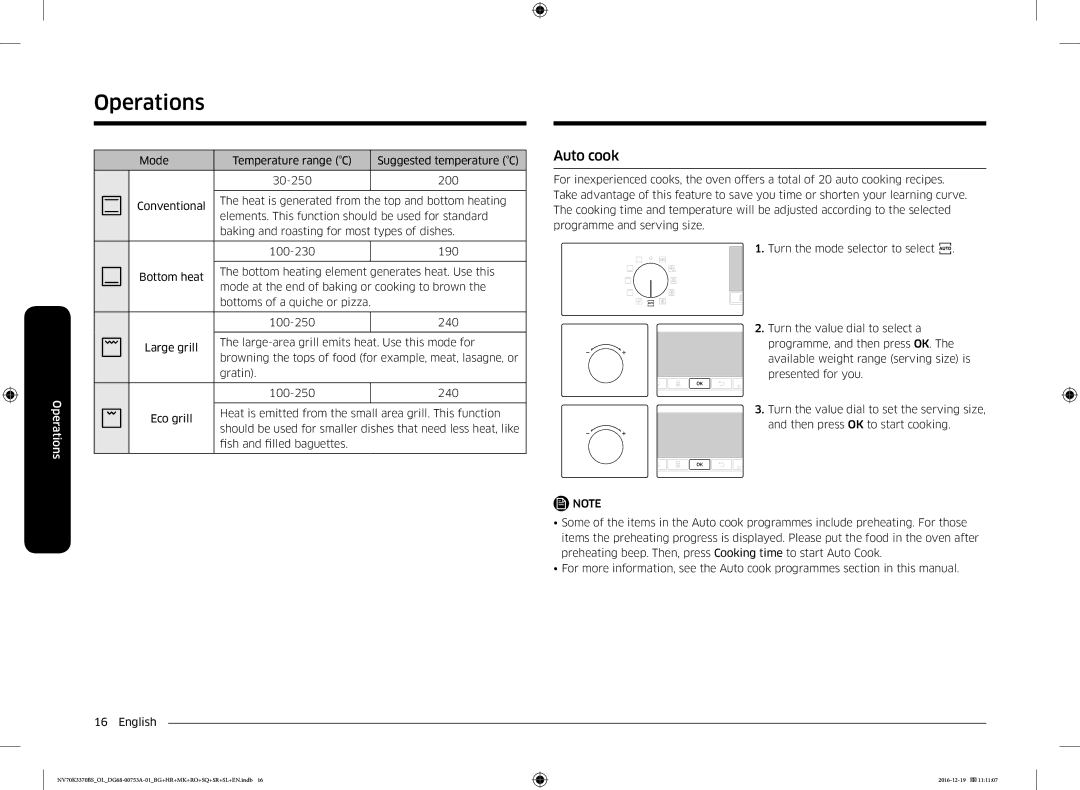 Samsung NV70K3370BS/OL manual Auto cook 