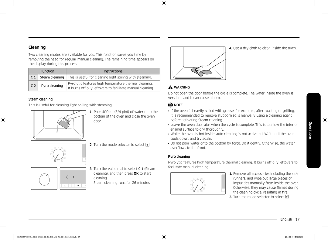 Samsung NV70K3370BS/OL manual Cleaning 