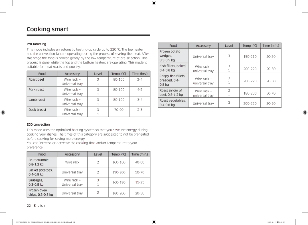 Samsung NV70K3370BS/OL manual Cooking smart 