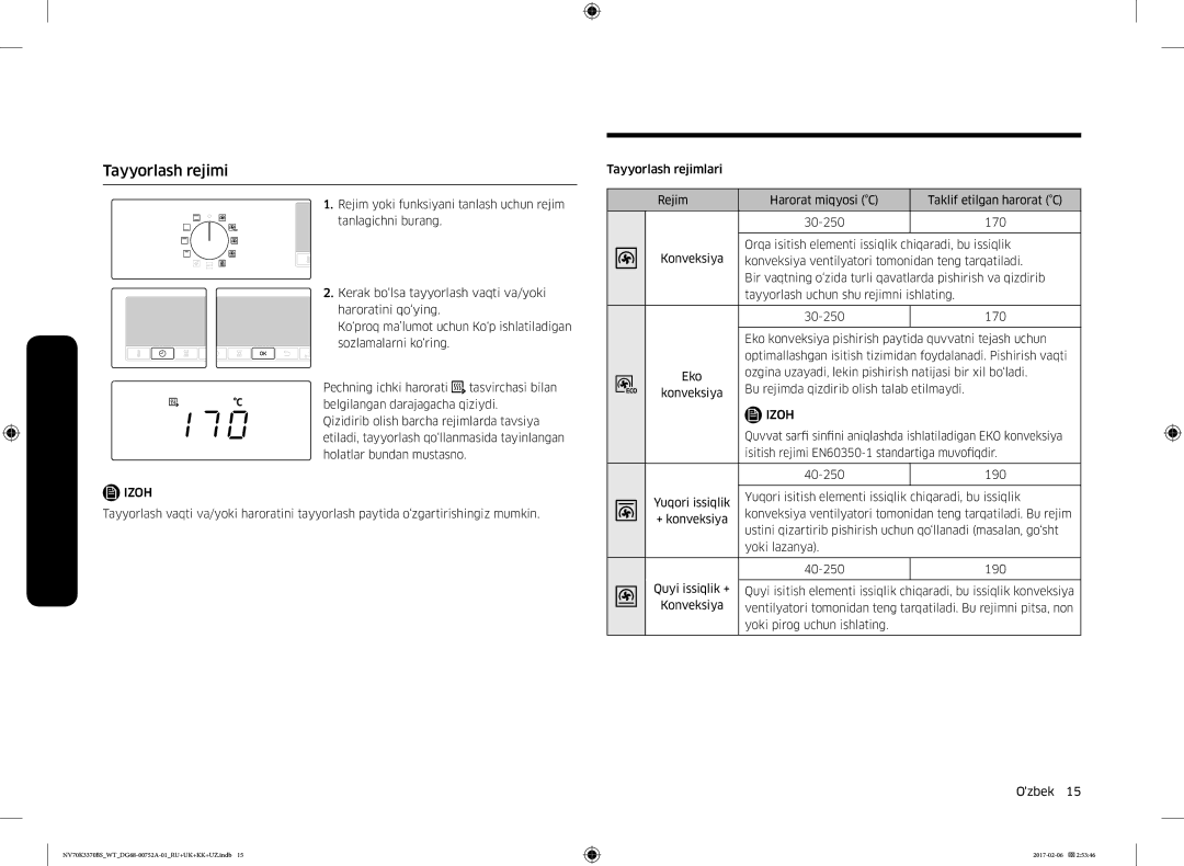 Samsung NV70K3370BB/WT, NV70K3370BS/WT manual Tayyorlash rejimi 