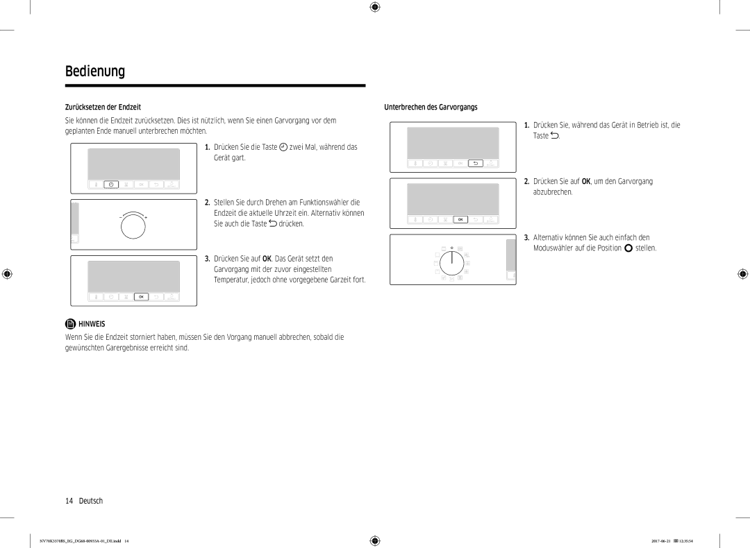 Samsung NV70K3370RS/EG, NV70K3370BS/EG manual Zurücksetzen der Endzeit 