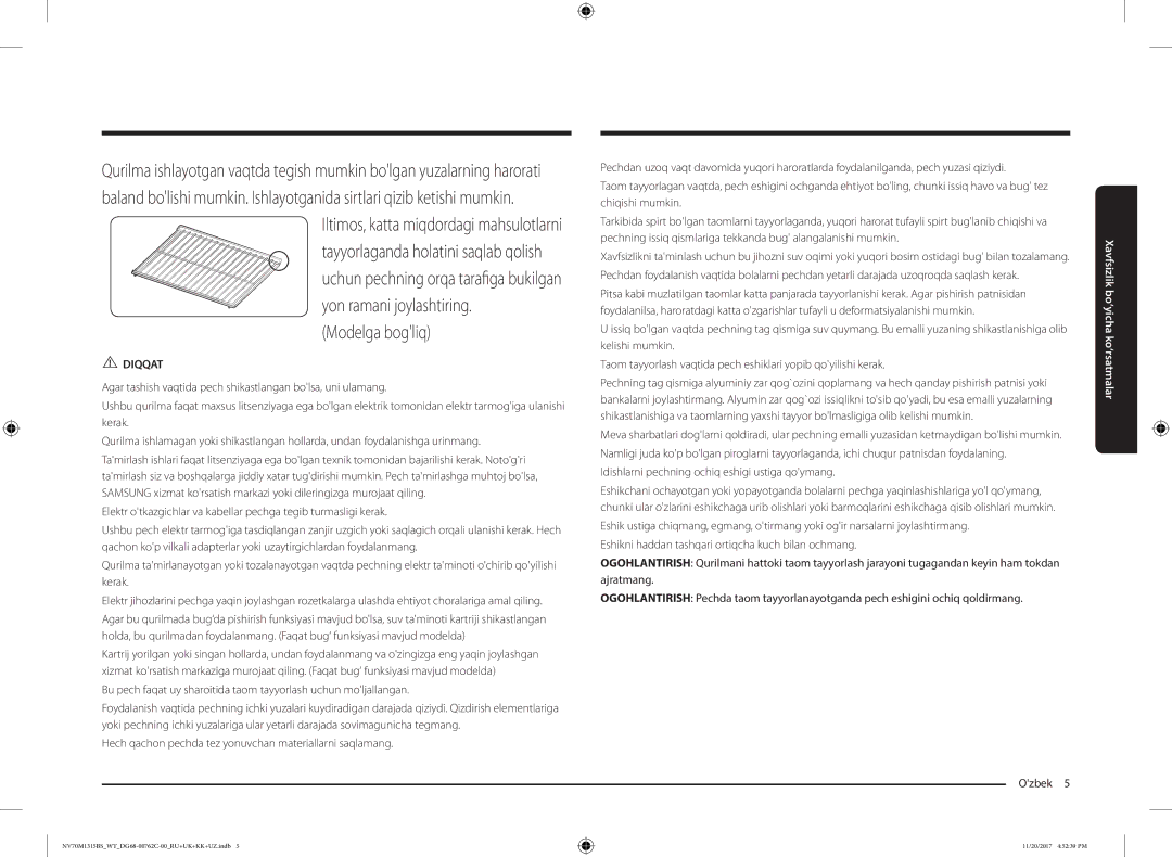 Samsung NV70M1315BS/WT manual Modelga bogliq, Idishlarni pechning ochiq eshigi ustiga qoymang 