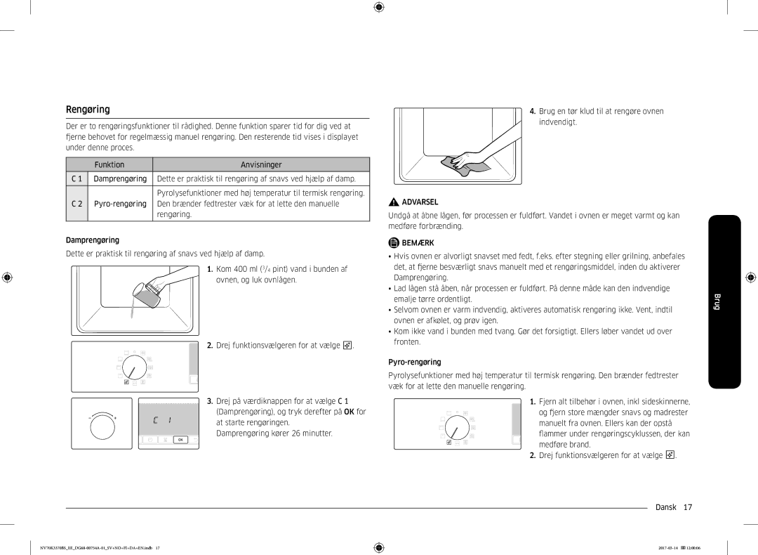 Samsung NV70K3370BS/EE, NV70M3373BS/EE, NV70K3370RS/EE, NV70M3372BS/EE, NV70M3372RS/EE manual Rengøring 