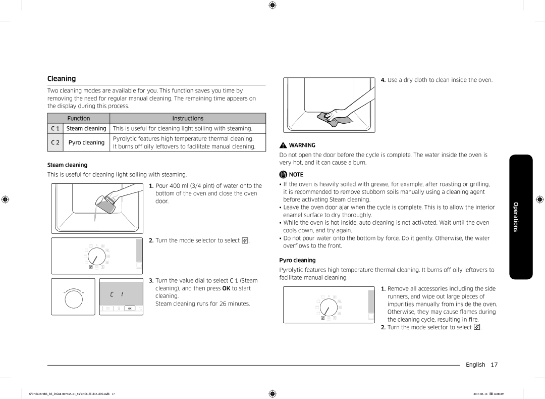 Samsung NV70M3373BS/EE, NV70K3370RS/EE, NV70M3372BS/EE, NV70K3370BS/EE, NV70M3372RS/EE manual Cleaning 