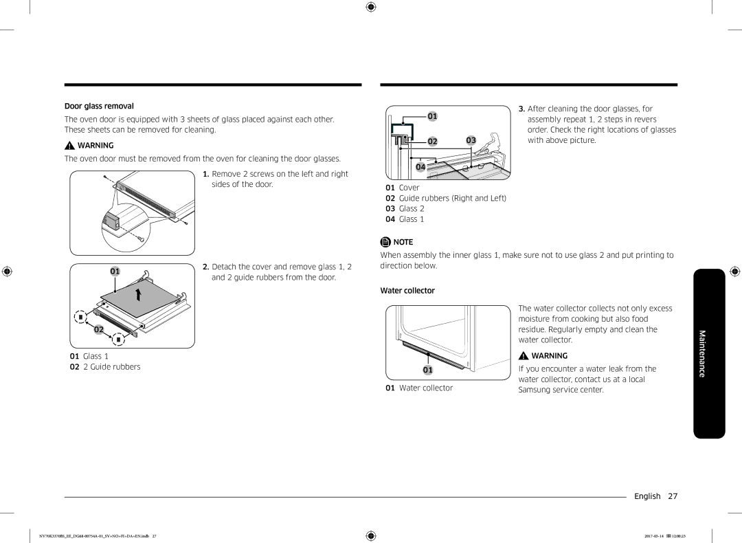 Samsung NV70M3373BS/EE, NV70K3370RS/EE, NV70M3372BS/EE, NV70K3370BS/EE, NV70M3372RS/EE manual Maintenance 