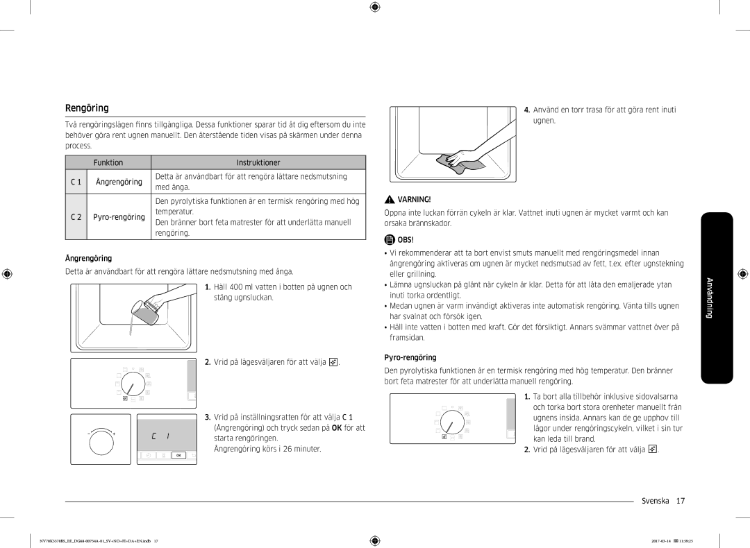 Samsung NV70M3372BS/EE, NV70M3373BS/EE, NV70K3370RS/EE, NV70K3370BS/EE, NV70M3372RS/EE manual Rengöring 