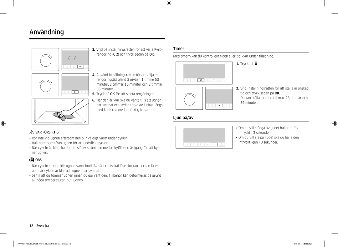 Samsung NV70K3370BS/EE, NV70M3373BS/EE, NV70K3370RS/EE, NV70M3372BS/EE, NV70M3372RS/EE manual Timer, Ljud på/av 