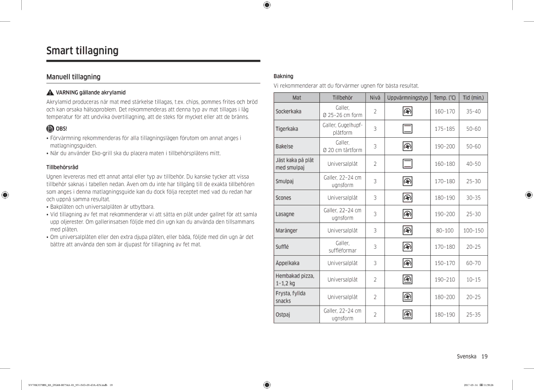 Samsung NV70M3372RS/EE, NV70M3373BS/EE, NV70K3370RS/EE, NV70M3372BS/EE, NV70K3370BS/EE Smart tillagning, Manuell tillagning 