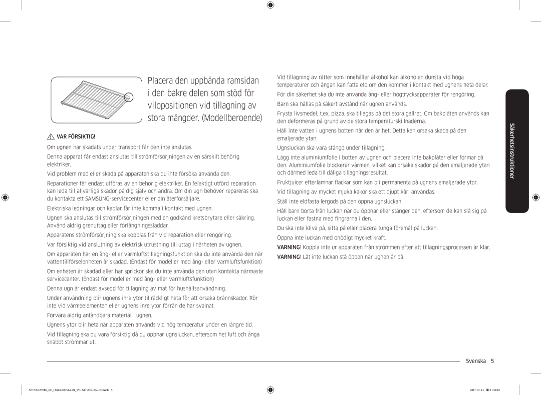 Samsung NV70M3373BS/EE, NV70K3370RS/EE, NV70M3372BS/EE, NV70K3370BS/EE, NV70M3372RS/EE manual VAR Försiktig 