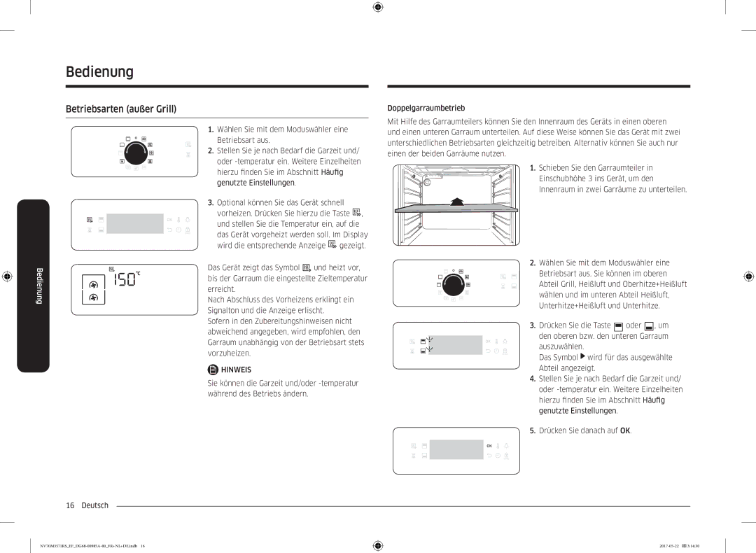 Samsung NV70M3571RS/EF manual Betriebsarten außer Grill 