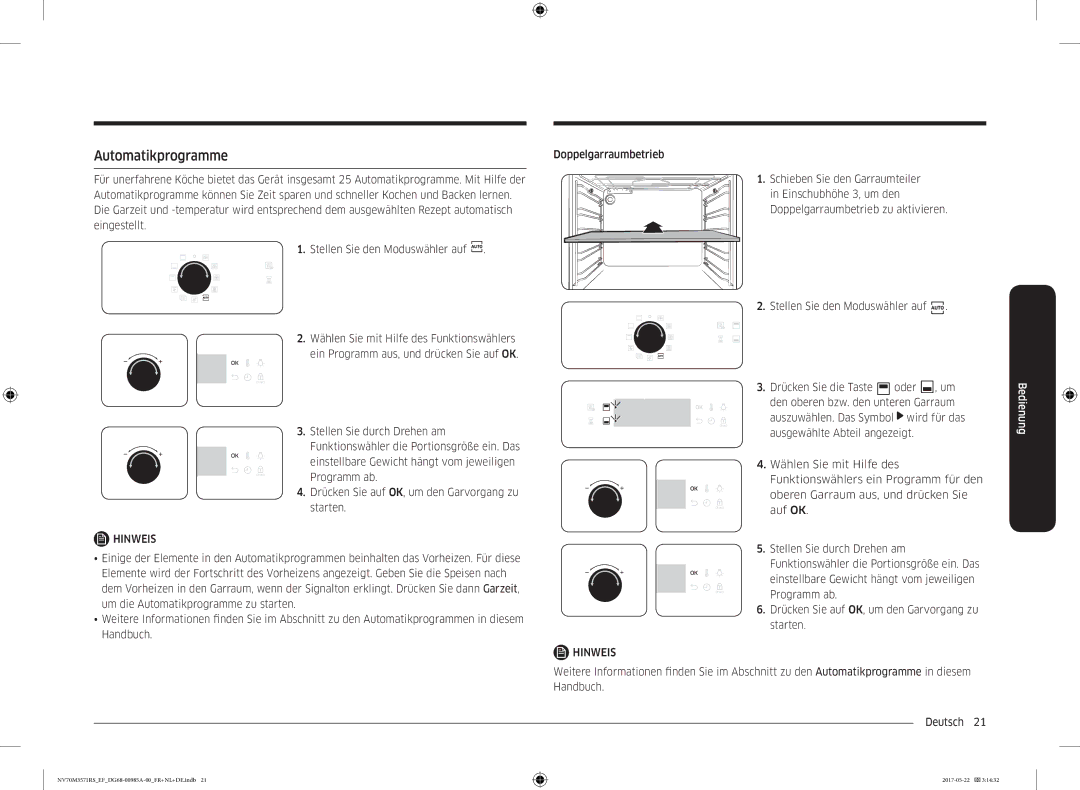 Samsung NV70M3571RS/EF manual Automatikprogramme 