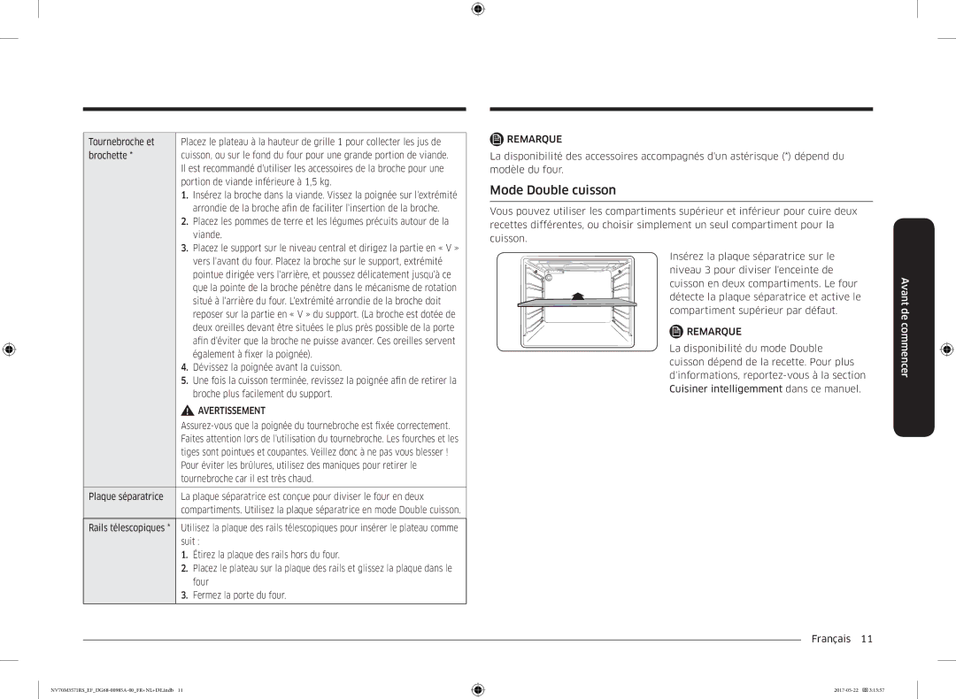 Samsung NV70M3571RS/EF manual Mode Double cuisson 