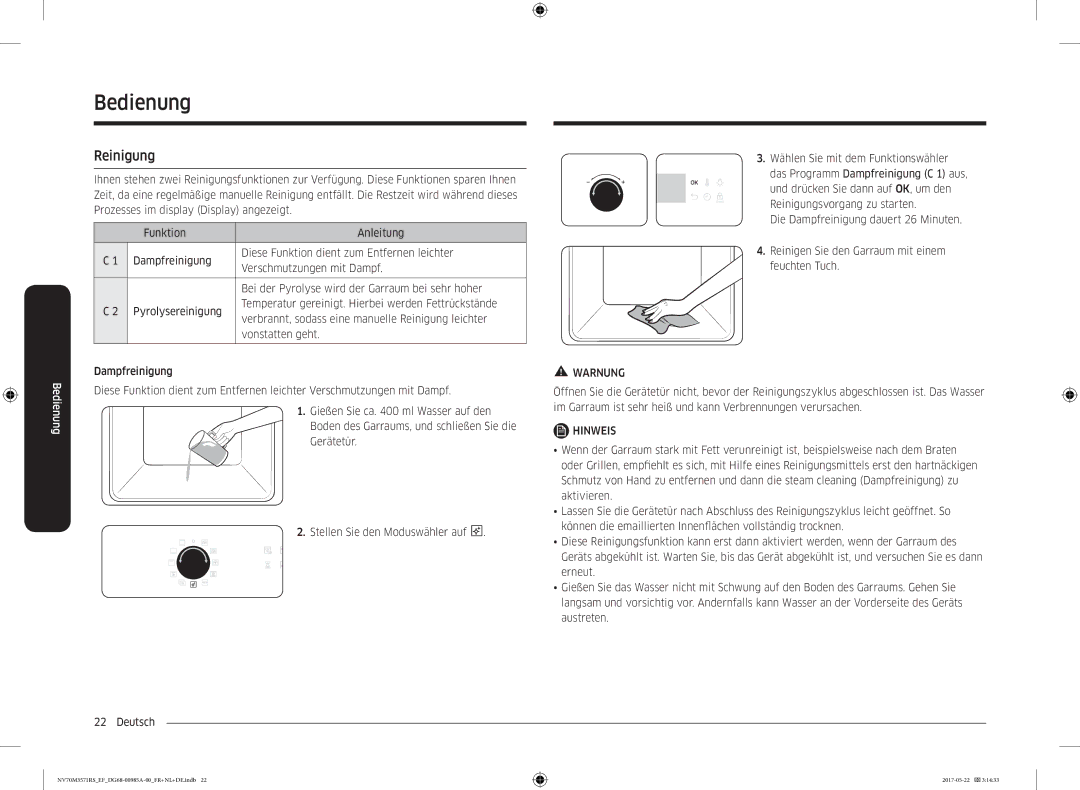 Samsung NV70M3571RS/EF manual Reinigung 