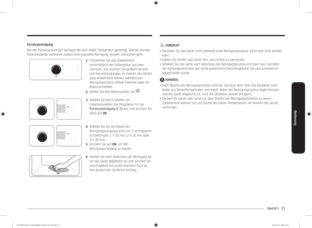 Samsung NV70M3571RS/EF manual Den Kanten der Gerätetür entlang 