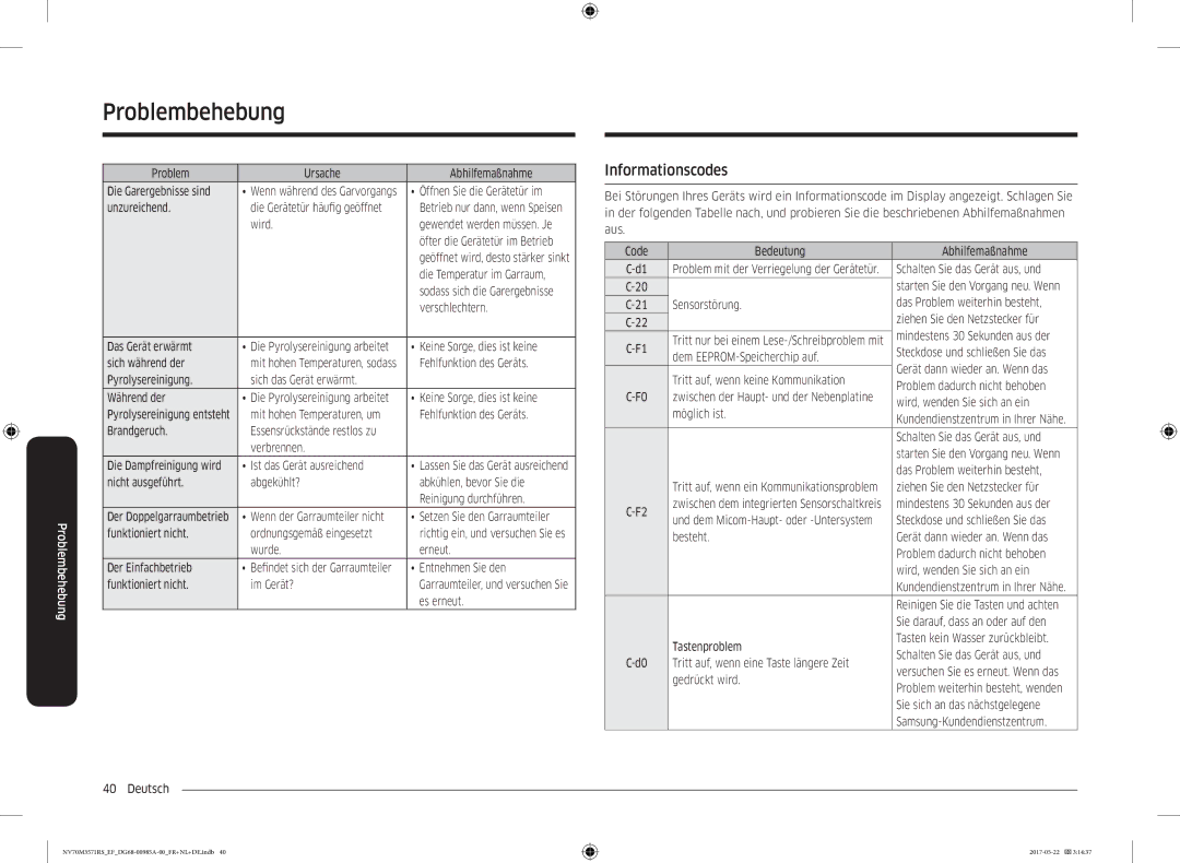 Samsung NV70M3571RS/EF manual Informationscodes 