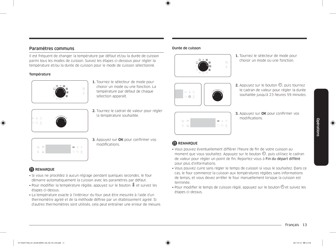 Samsung NV70M3571RS/EF manual Paramètres communs 