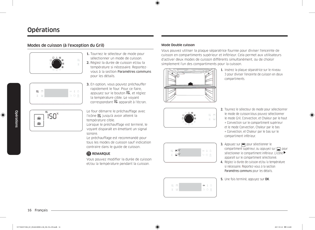 Samsung NV70M3571RS/EF manual Modes de cuisson à lexception du Gril, Une fois terminé, appuyez sur OK 