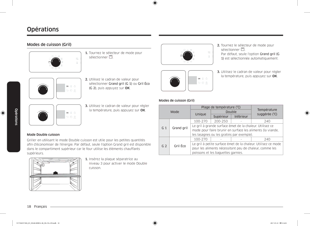 Samsung NV70M3571RS/EF manual Modes de cuisson Gril 