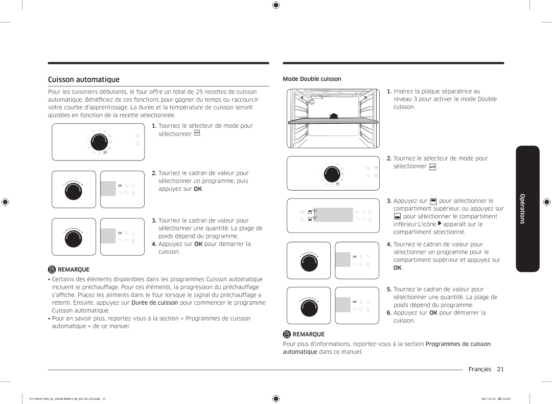 Samsung NV70M3571RS/EF manual Cuisson automatique 