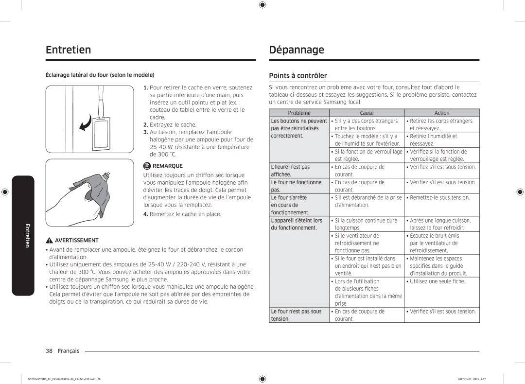 Samsung NV70M3571RS/EF manual Entretien Dépannage, Points à contrôler 