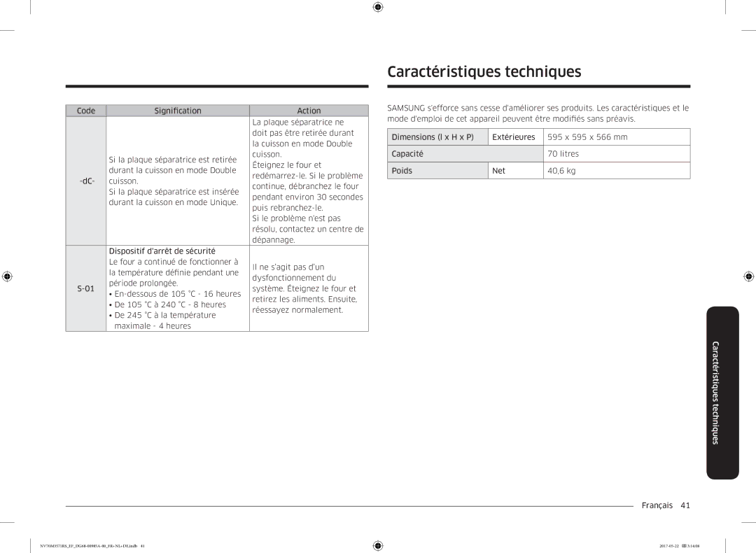 Samsung NV70M3571RS/EF manual Caractéristiques techniques 