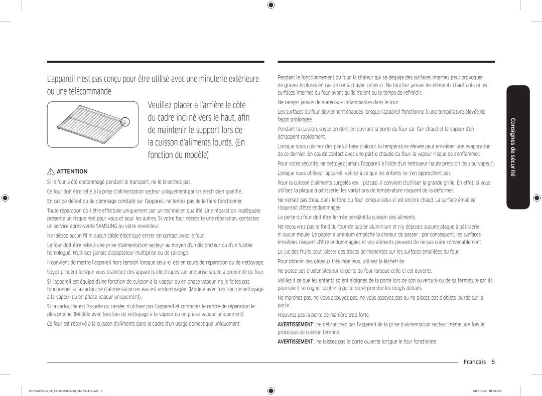 Samsung NV70M3571RS/EF manual Consignes de sécurité 