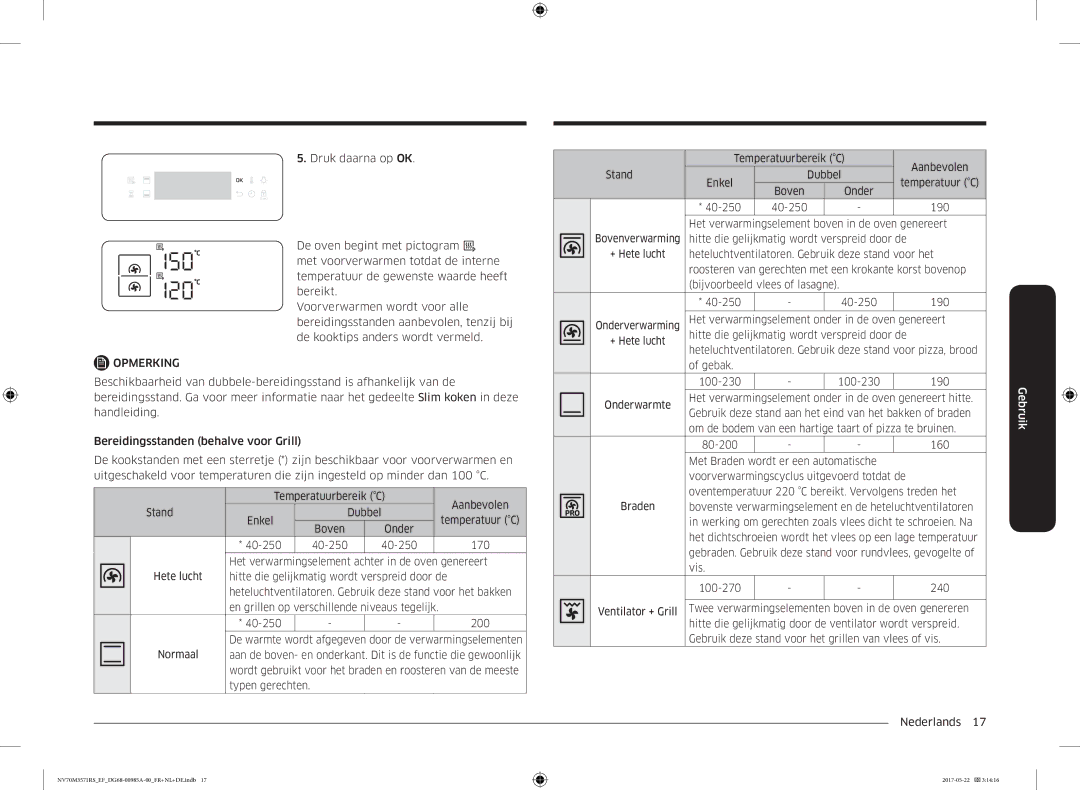 Samsung NV70M3571RS/EF manual Temperatuurbereik C Aanbevolen Stand Dubbel Enkel 