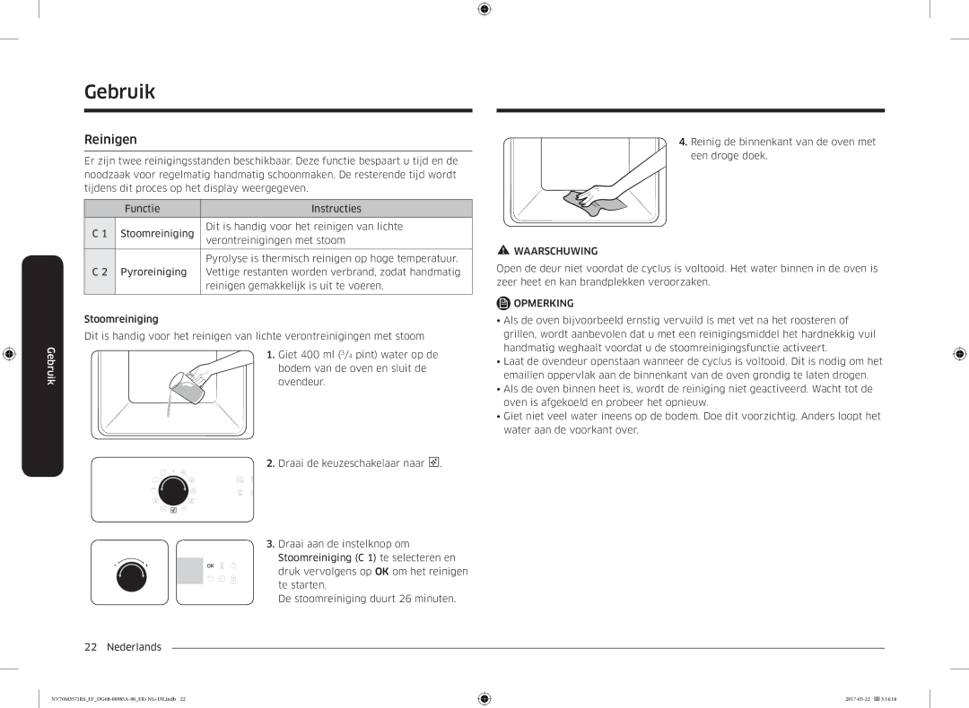 Samsung NV70M3571RS/EF manual Reinigen, Giet 400 ml 3/4 pint water op de 