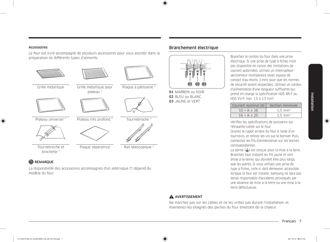 Samsung NV70M3571RS/EF manual Branchement électrique 