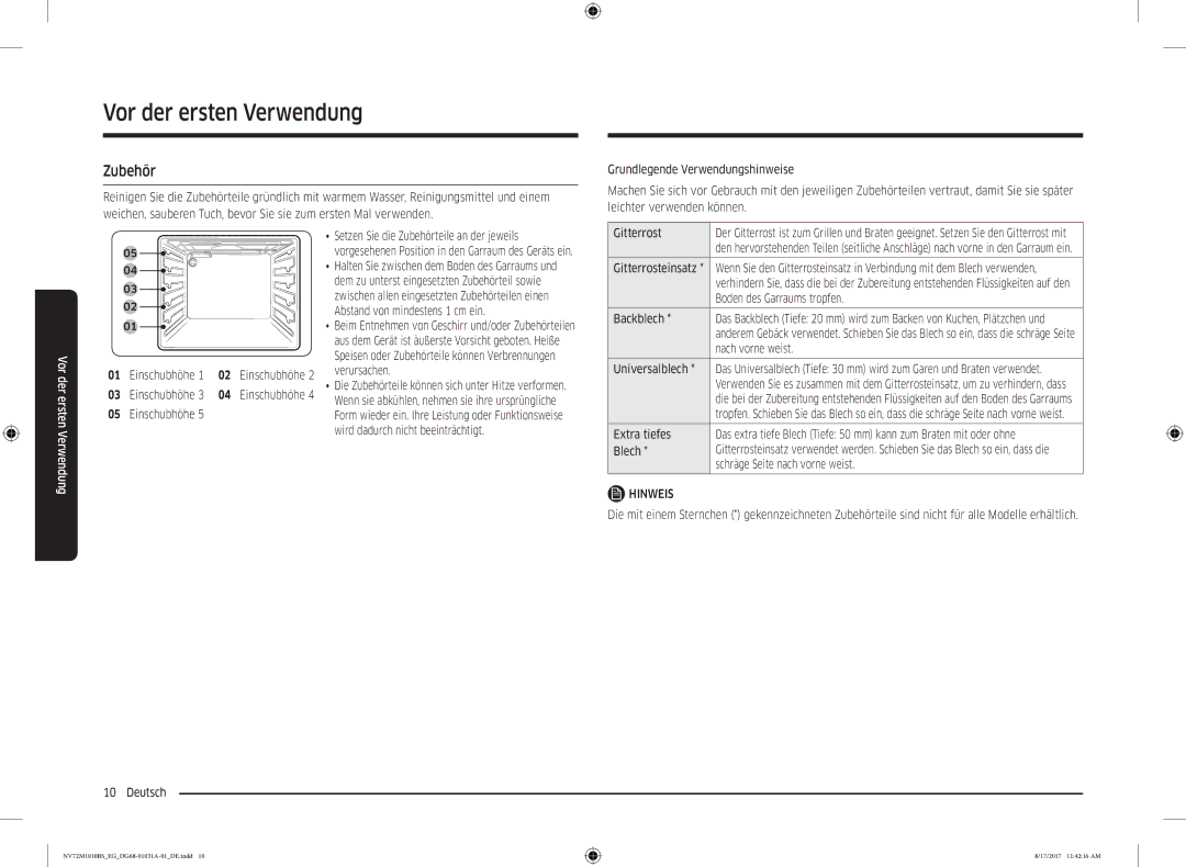 Samsung NV72M1010BS/EG, NV72M1010BS/EE manual Zubehör 