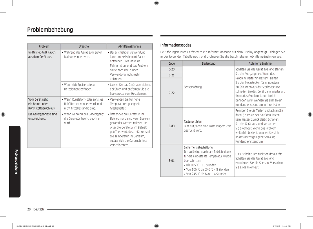 Samsung NV72M1010BS/EG, NV72M1010BS/EE manual Informationscodes 