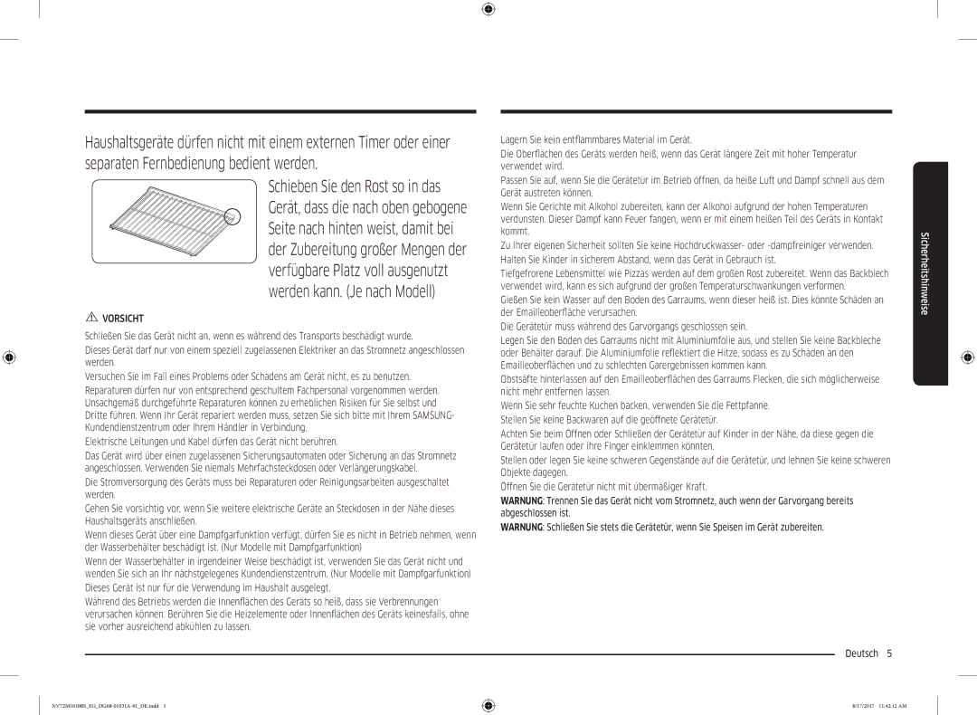 Samsung NV72M1010BS/EE, NV72M1010BS/EG manual NV72M1010BSEGDG68-01031A-01DE.indd 17/2017 114212 AM 