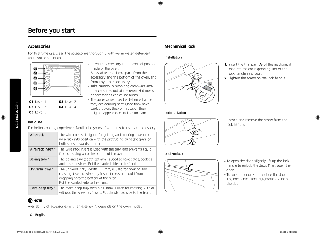 Samsung NV72M1010BS/EG, NV72M1010BS/EE manual Accessories, Mechanical lock, Level 